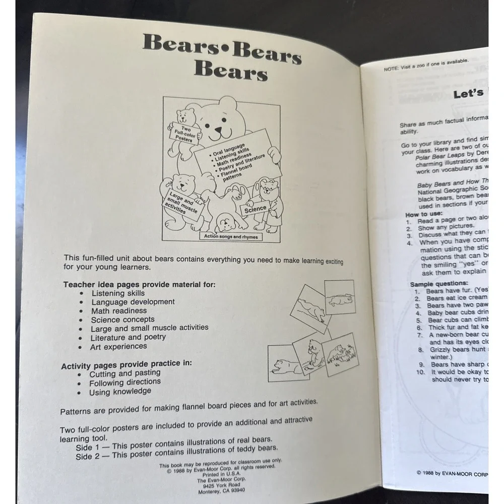 Vtg Bears, Bears, Bears: A complete Unit for the Busy Teacher  Level: Pre K-1